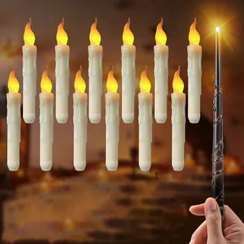 12 плаващи свещи с Магическа пръчка, led Беспламенные свещи, Конични Свещи за Коледно парти