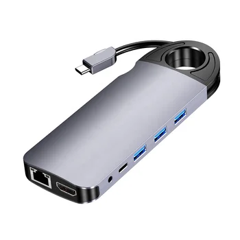 10 в 1 USB C 3,1 Type-C до 1000 m, RJ-45, HDMI, 3 * USB 3.0 PD 60 W, Слот за карти SD TF с 3.5 мм аудио изход Адаптер Конвертор Hub