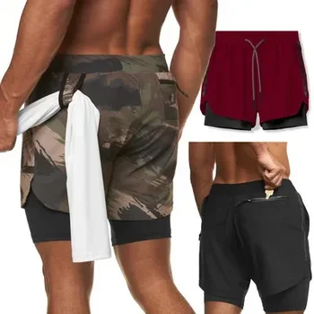 Двуслойни спортни къси панталони за мъже обучения по свобода, тъкани тенденция камуфляжные баскетболни панталони, баскетболни шорти, мъжки спортни къси панталони