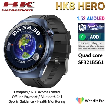 ChatGPT AMOLED HK8 Hero Смарт часовници Мъжки Компаси NFC Циферблат Bluetooth Предизвикателство Възпроизвеждане на Музика сърдечната Честота ОРБ Ai Гласови Умни Часовници Дамски