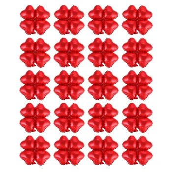 50 бр. балони от фолио с четири листа във формата приятно на сърцето, декор за парти, балон, за сватба, за рожден ден на фестивала (червен)